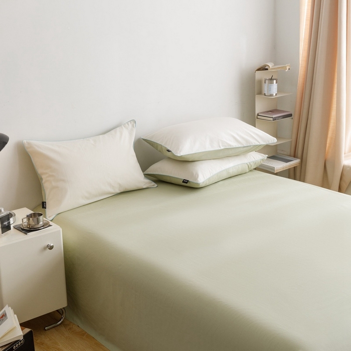 91家纺网 家纺一手货源 找家纺 卡姿家纺 2024春夏纯色双拼嵌绳款单枕套—莫琳 莫琳 枕套白绿