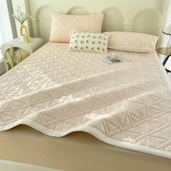 91家纺网 家纺一手货源 找家纺 鑫钰 2024新款A类水洗棉大豆夹棉床护垫 芊语-浅妃粉