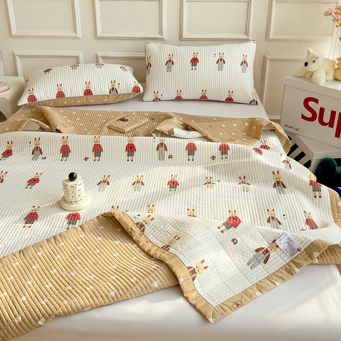 91家纺网 家纺一手货源 找家纺 沐纯家居 2024新款40S13372双面纯棉床盖三件套 彼得兔