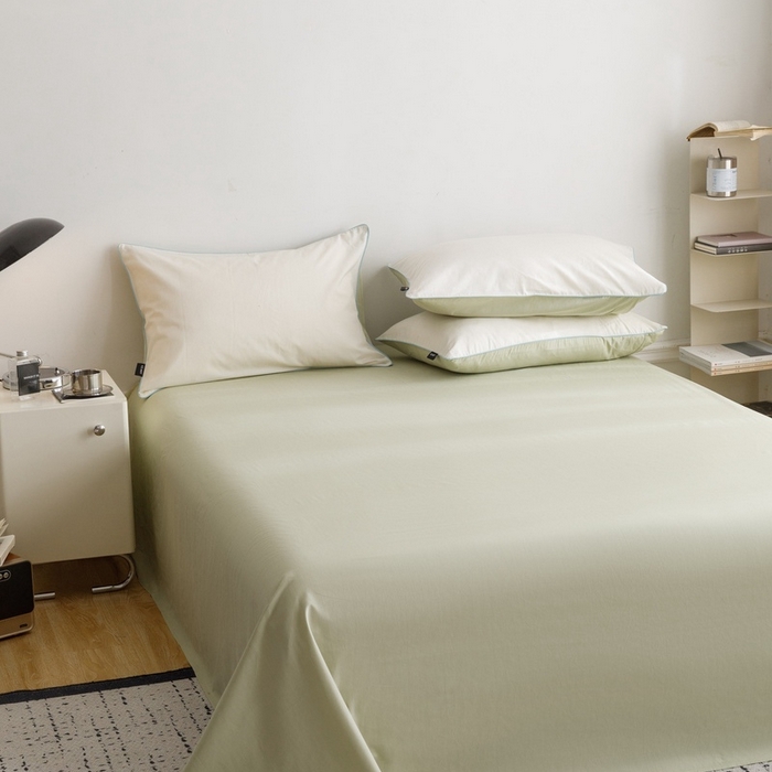 91家纺网 家纺一手货源 找家纺 卡姿家纺 2024春夏纯色双拼嵌绳款单床单—莫琳 莫琳 床单豆绿