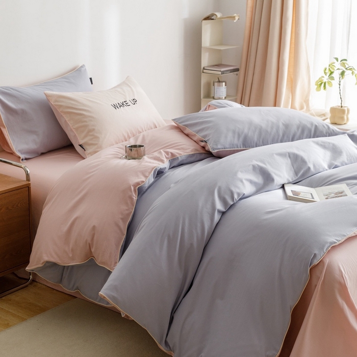 91家纺网 家纺一手货源 找家纺 卡姿家纺 2024春夏纯色双拼嵌绳款单被套—莫琳 莫琳 被套紫粉