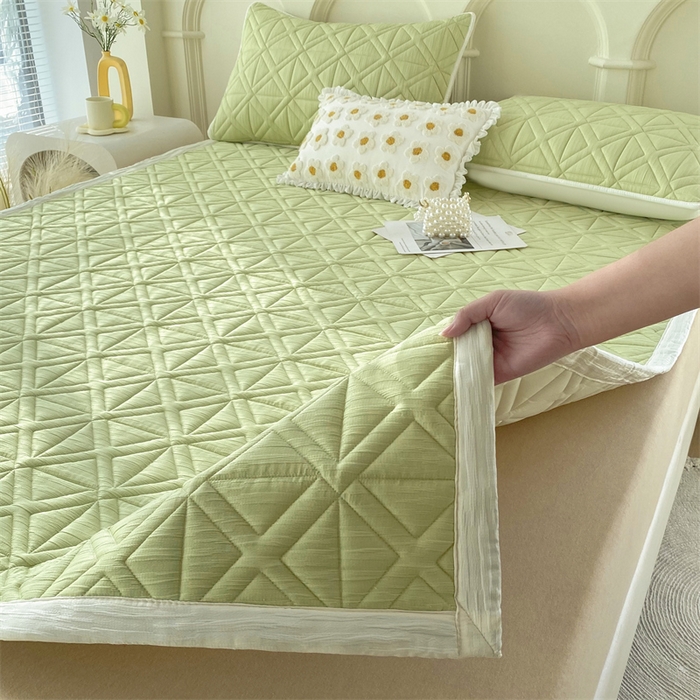 91家纺网 家纺一手货源 找家纺 鑫钰 2024新款A类水洗棉大豆夹棉床护垫 芊语-抹茶绿