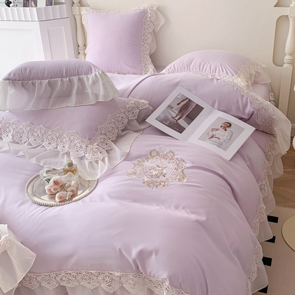 91家纺网 家纺一手货源 找家纺 吾欢心 2025新款莫奈庄园高端蕾丝刺绣四件套 莫奈庄园紫