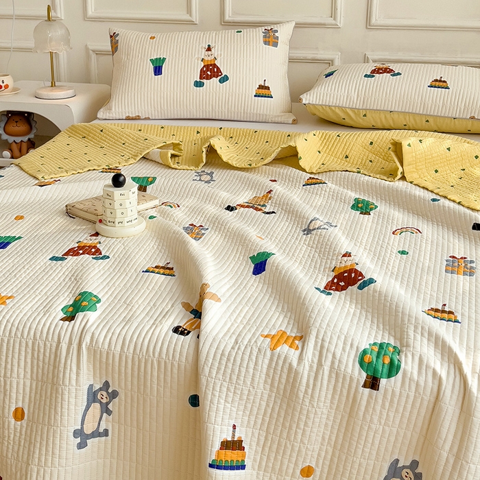 91家纺网 家纺一手货源 找家纺 沐纯家居 2024新款40S13372双面纯棉床盖三件套 快乐童年