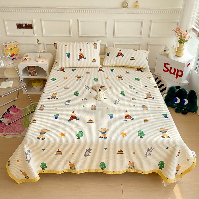 91家纺网 家纺一手货源 找家纺 沐纯家居 2024新款40S13372双面纯棉床盖三件套 快乐童年