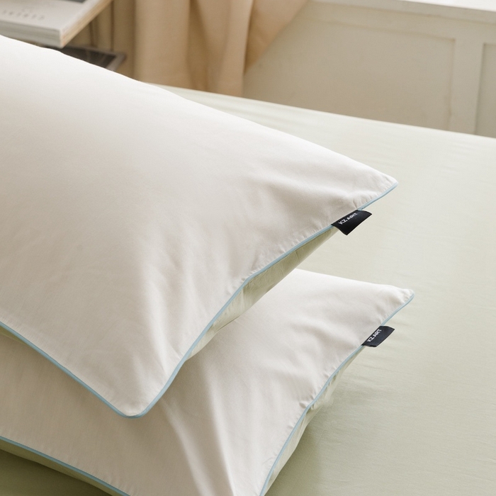 91家纺网 家纺一手货源 找家纺 卡姿家纺 2024春夏纯色双拼嵌绳款单枕套—莫琳 莫琳 枕套白绿