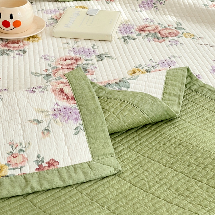 91家纺网 家纺一手货源 找家纺 沐纯家居 2024新款40S13372双面纯棉床盖三件套 粉末年华