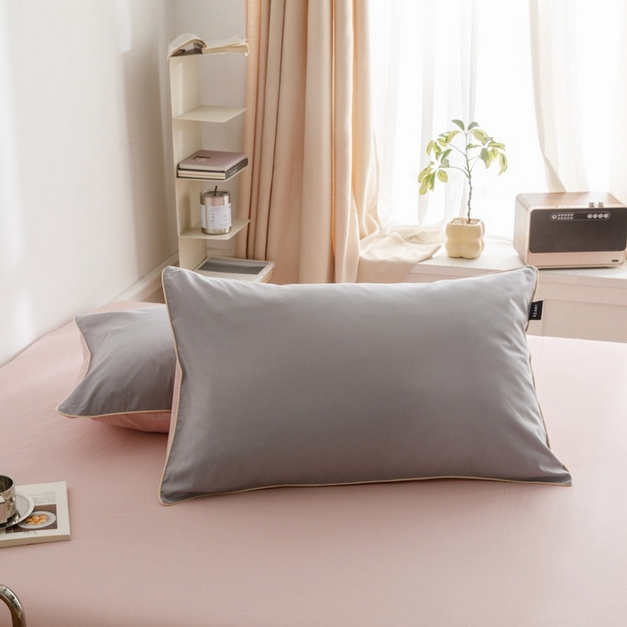 91家纺网 家纺一手货源 找家纺 卡姿家纺 2024春夏纯色双拼嵌绳款单枕套—莫琳 莫琳 枕套灰粉