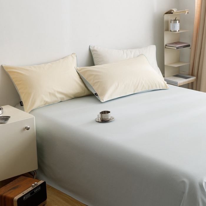 91家纺网 家纺一手货源 找家纺 卡姿家纺 2024春夏纯色双拼嵌绳款单床单—莫琳 莫琳 床单浅云蓝