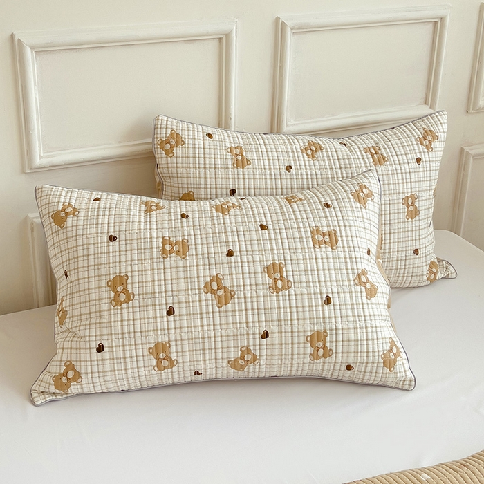 91家纺网 家纺一手货源 找家纺 沐纯家居 2024新款40S13372双面纯棉床盖三件套 爱心熊宝