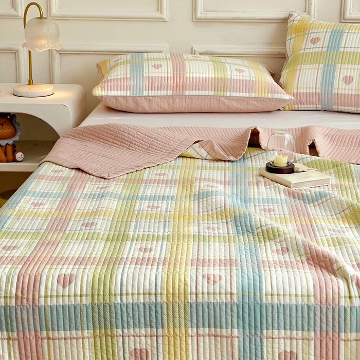 91家纺网 家纺一手货源 找家纺 沐纯家居 2024新款40S13372双面纯棉床盖三件套 心韵