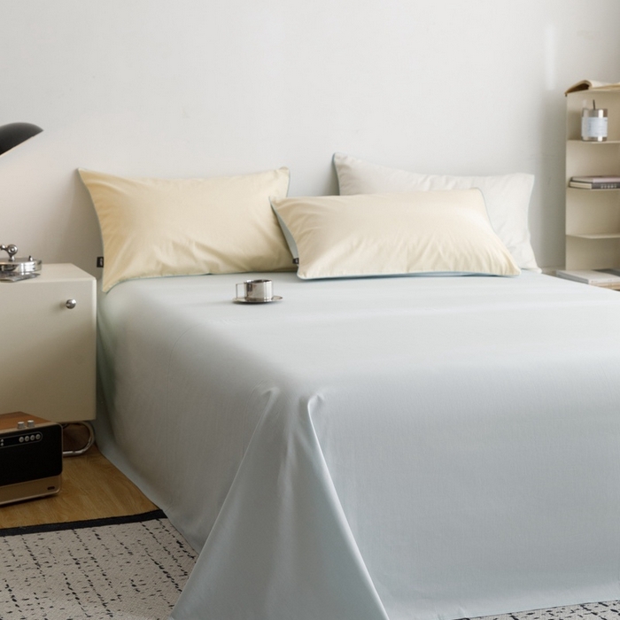 91家纺网 家纺一手货源 找家纺 卡姿家纺 2024春夏纯色双拼嵌绳款单床单—莫琳 莫琳 床单浅云蓝