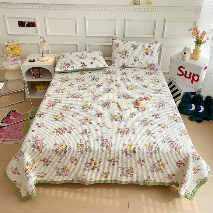 91家纺网 家纺一手货源 找家纺 沐纯家居 2024新款40S13372双面纯棉床盖三件套 粉末年华