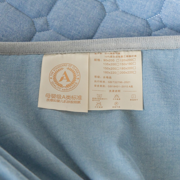 91家纺网 家纺一手货源 找家纺 鑫钰 2024新款无印风水洗棉水洗亲肤大豆夹棉床笠-简格 简格-宾利蓝