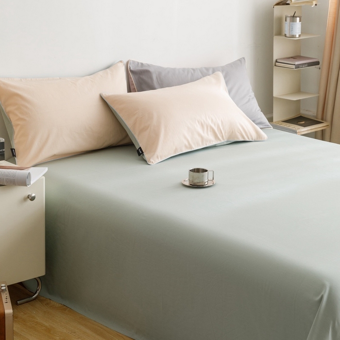 91家纺网 家纺一手货源 找家纺 卡姿家纺 2024春夏纯色双拼嵌绳款单床单—莫琳 莫琳 床单春风绿