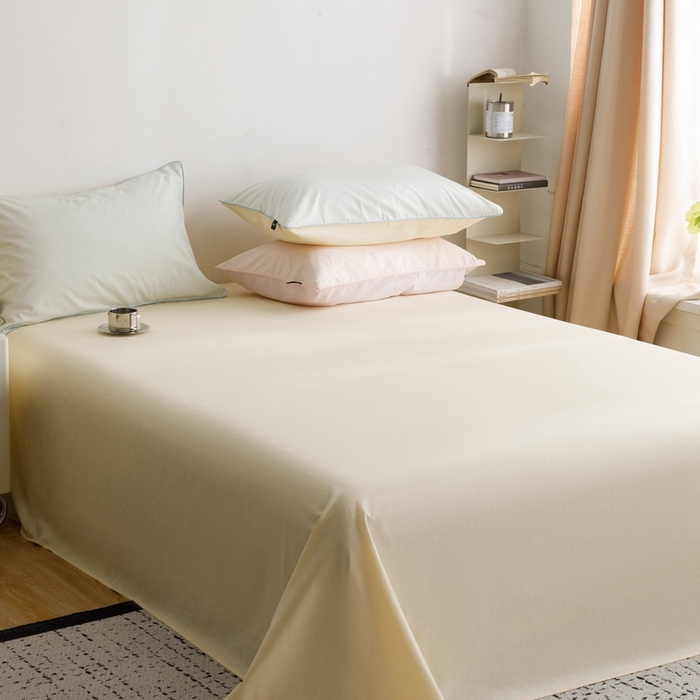 91家纺网 家纺一手货源 找家纺 卡姿家纺 2024春夏纯色双拼嵌绳款单床单—莫琳 莫琳 床单芝士黄