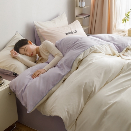 91家纺网 家纺一手货源 找家纺 （总）卡姿家纺 2024春夏纯色双拼嵌绳款单被套—莫琳