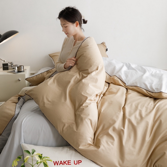 91家纺网 家纺一手货源 找家纺 卡姿家纺 2024春夏纯色双拼嵌绳款单被套—莫琳 莫琳 被套棕灰