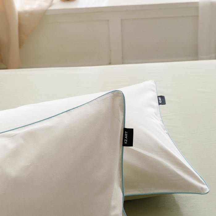 91家纺网 家纺一手货源 找家纺 卡姿家纺 2024春夏纯色双拼嵌绳款单枕套—莫琳 莫琳 枕套白绿