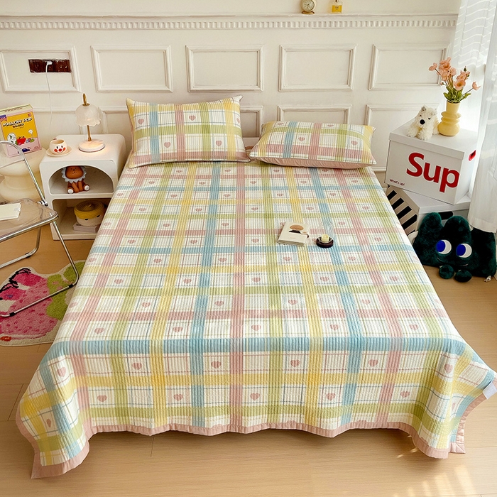 91家纺网 家纺一手货源 找家纺 沐纯家居 2024新款40S13372双面纯棉床盖三件套 心韵