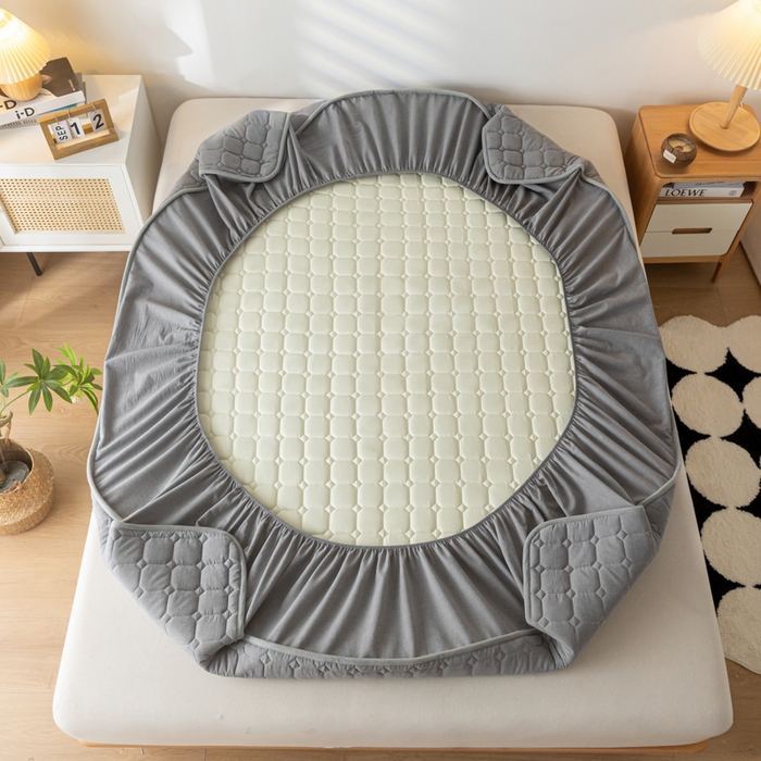 91家纺网 家纺一手货源 找家纺 鑫钰 2024新款无印风水洗棉水洗亲肤大豆夹棉床笠-简格 简格-绅士灰