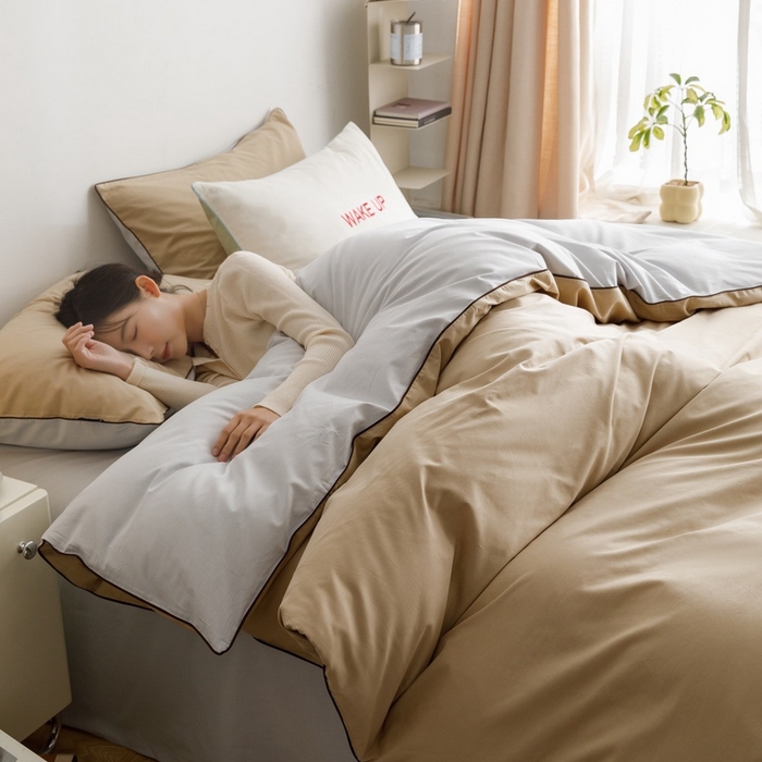 91家纺网 家纺一手货源 找家纺 卡姿家纺 2024春夏纯色双拼嵌绳款单被套—莫琳 莫琳 被套棕灰