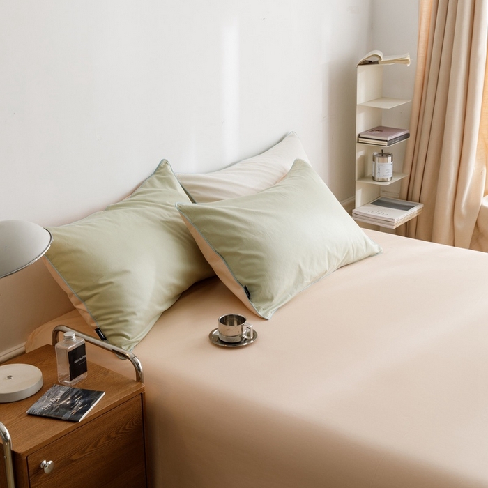 91家纺网 家纺一手货源 找家纺 卡姿家纺 2024春夏纯色双拼嵌绳款单枕套—莫琳 莫琳 枕套绿杏