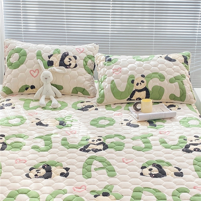 91家纺网 家纺一手货源 找家纺  九亭家纺 2024新款全棉夹棉防口水防头油枕套 防水款_字母熊猫