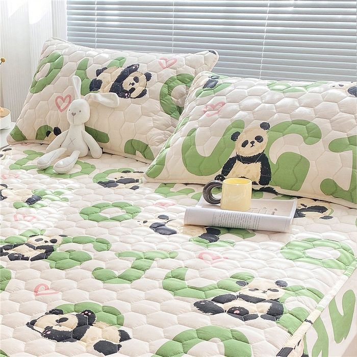 91家纺网 家纺一手货源 找家纺  九亭家纺 2024新款全棉夹棉防口水防头油枕套 防水款_字母熊猫