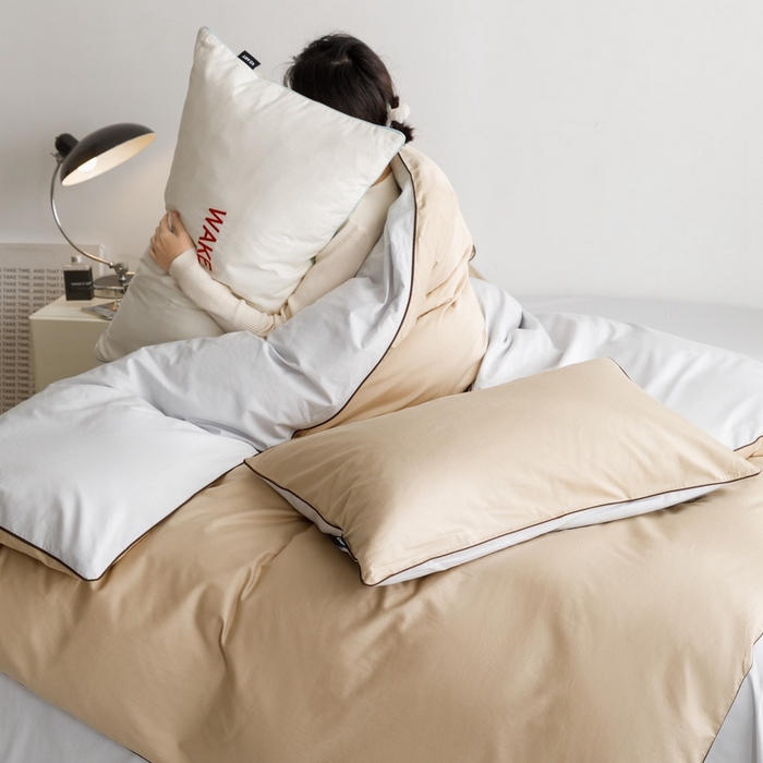 91家纺网 家纺一手货源 找家纺 卡姿家纺 2024春夏纯色双拼嵌绳款单被套—莫琳 莫琳 被套棕灰