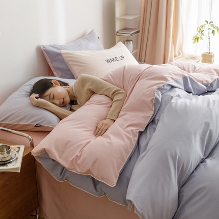 91家纺网 家纺一手货源 找家纺 卡姿家纺 2024春夏纯色双拼嵌绳款单被套—莫琳 莫琳 被套紫粉