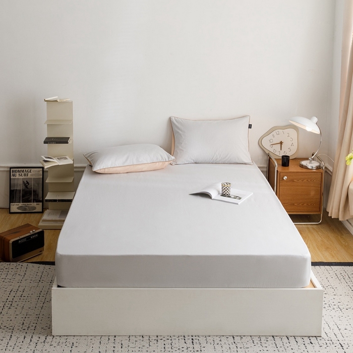 91家纺网 家纺一手货源 找家纺 卡姿家纺 2024春夏纯色双拼嵌绳款单床笠—莫琳 莫琳 床笠梧桐灰