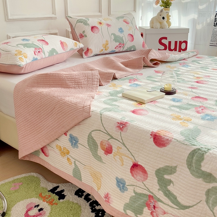 91家纺网 家纺一手货源 找家纺 沐纯家居 2024新款40S13372双面纯棉床盖三件套 时榴