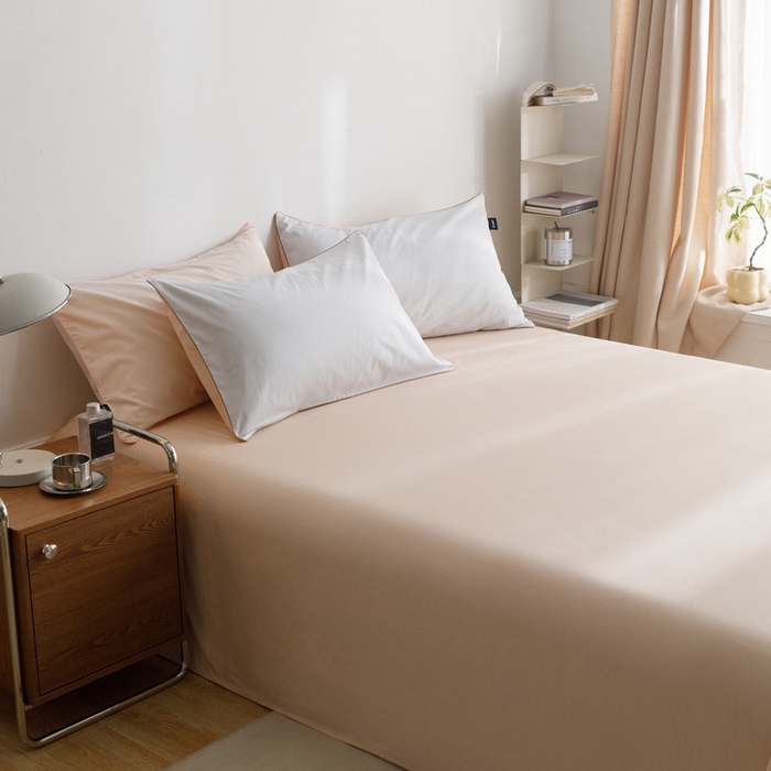 91家纺网 家纺一手货源 找家纺 卡姿家纺 2024春夏纯色双拼嵌绳款单床单—莫琳 莫琳 床单米杏