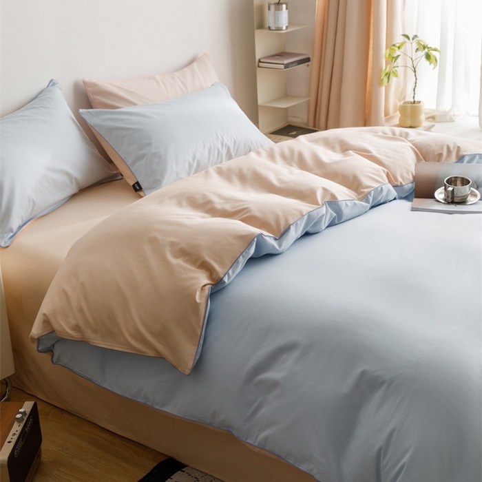 91家纺网 家纺一手货源 找家纺 卡姿家纺 2024春夏纯色双拼嵌绳款四件套—莫琳 莫琳蓝杏