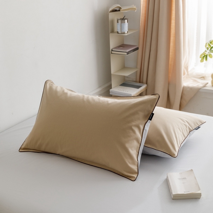 91家纺网 家纺一手货源 找家纺 卡姿家纺 2024春夏纯色双拼嵌绳款单枕套—莫琳 莫琳 枕套棕灰