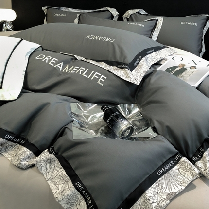 91家纺网 家纺一手货源 找家纺 总推-笙意 2025新款全棉轻奢宽边法式刺绣拼边四件套床单被套枕套床笠款