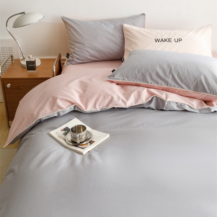 91家纺网 家纺一手货源 找家纺 卡姿家纺 2024春夏纯色双拼嵌绳款四件套—莫琳 莫琳灰粉