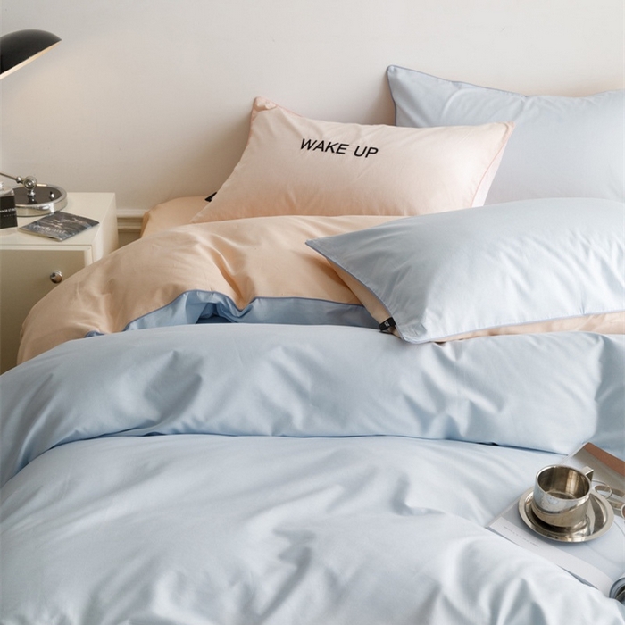 91家纺网 家纺一手货源 找家纺 卡姿家纺 2024春夏纯色双拼嵌绳款四件套—莫琳 莫琳蓝杏