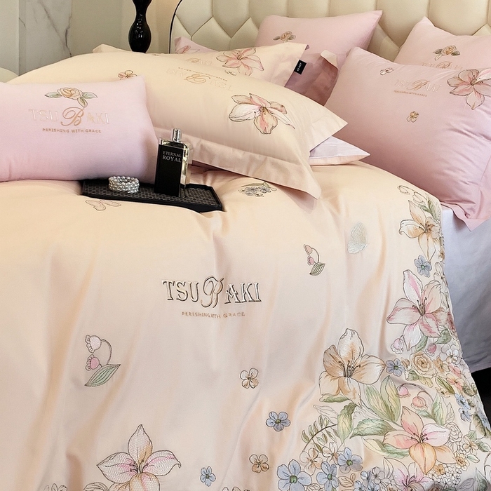 91家纺网 家纺一手货源 找家纺 卡姿家纺 2024春夏优雅刺绣四件套— 摩尔花园1 摩尔花园米杏