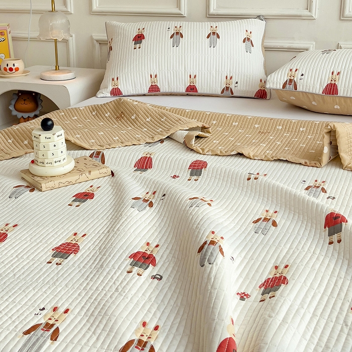 91家纺网 家纺一手货源 找家纺 沐纯家居 2024新款40S13372双面纯棉床盖三件套 彼得兔