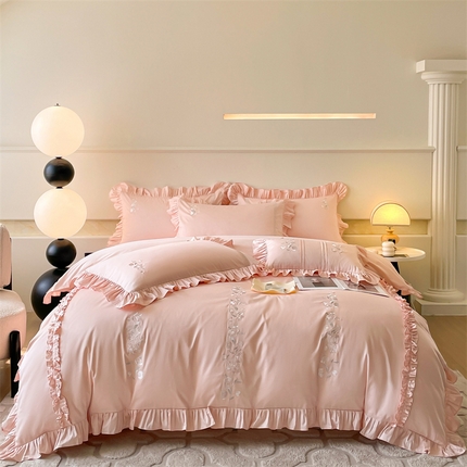 91家纺网 家纺一手货源 找家纺 蓝米卡夫 2024新品-全棉淑女风刺绣花边高定工艺款 淑女风-清纯粉玉