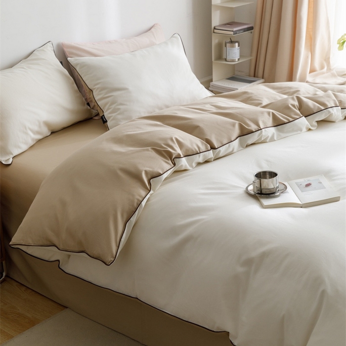 91家纺网 家纺一手货源 找家纺 卡姿家纺 2024春夏纯色双拼嵌绳款四件套—莫琳 莫琳白棕