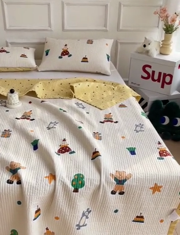 91家纺网 家纺一手货源 找家纺 沐纯家居 2024新款40S13372双面纯棉床盖三件套 快乐童年