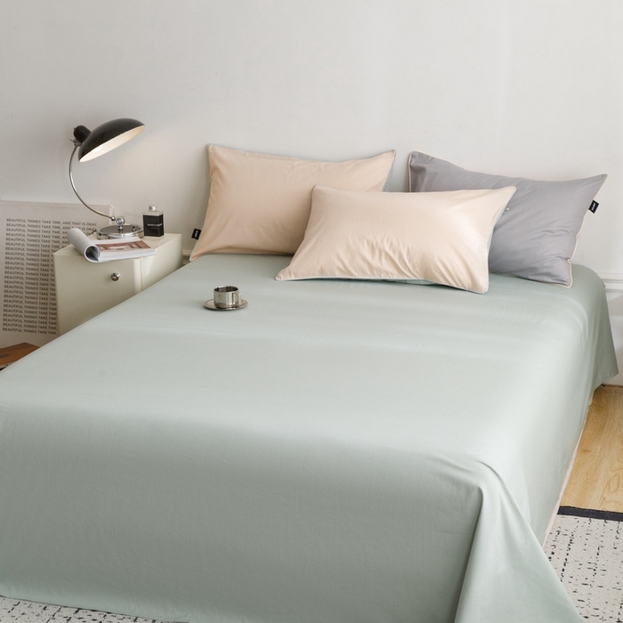 91家纺网 家纺一手货源 找家纺 卡姿家纺 2024春夏纯色双拼嵌绳款单床单—莫琳 莫琳 床单春风绿