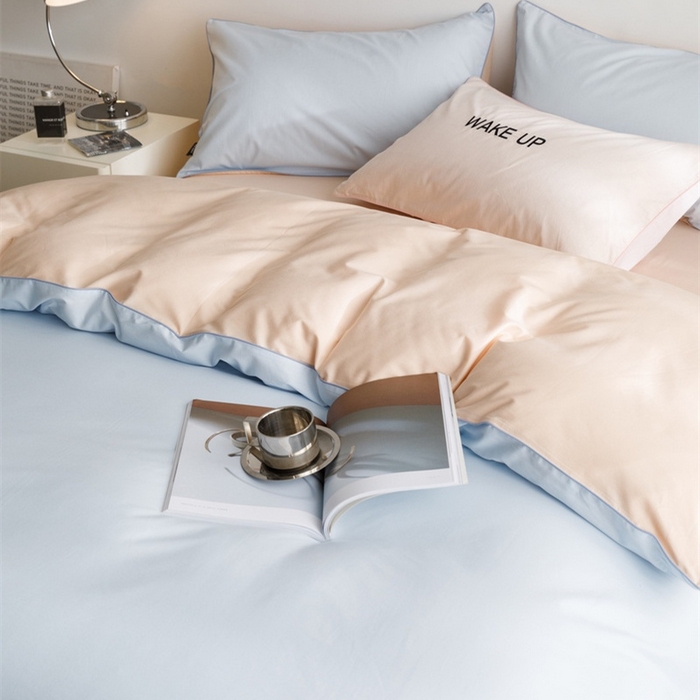 91家纺网 家纺一手货源 找家纺 卡姿家纺 2024春夏纯色双拼嵌绳款四件套—莫琳 莫琳蓝杏