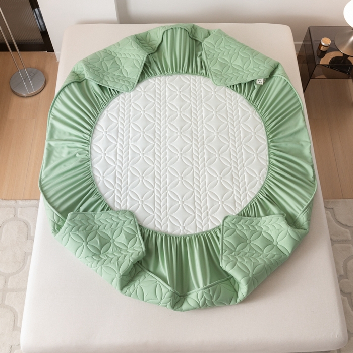 91家纺网 家纺一手货源 找家纺 鑫钰 2024新款A类防水大豆夹棉床笠-麦穗 花穗-时尚绿