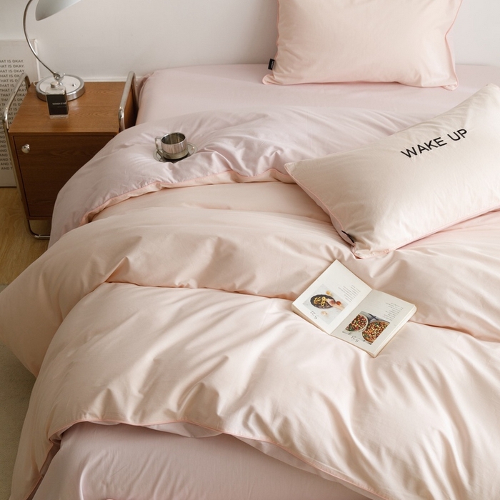 91家纺网 家纺一手货源 找家纺 卡姿家纺 2024春夏纯色双拼嵌绳款单被套—莫琳 莫琳 被套粉紫