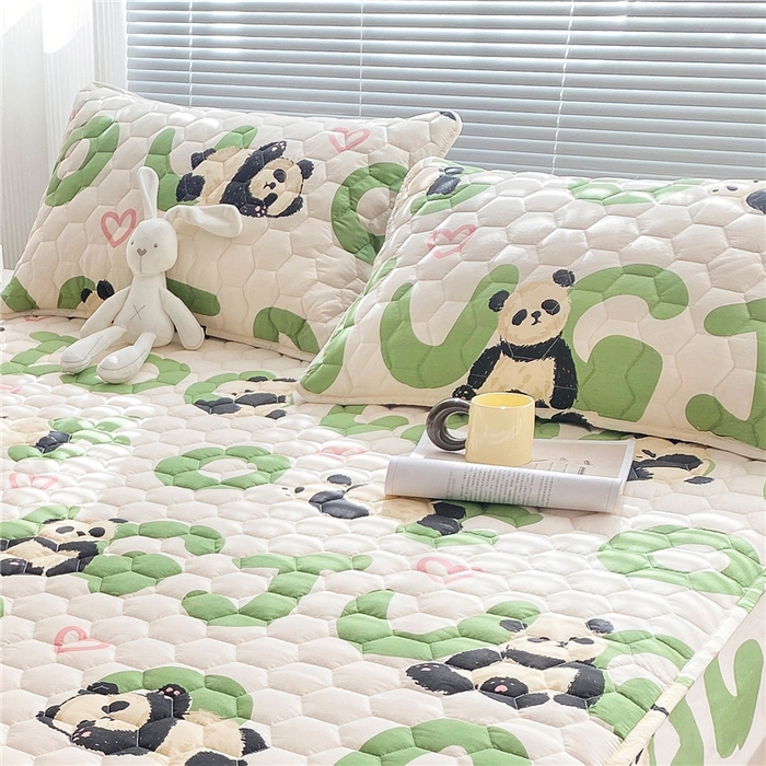 91家纺网 家纺一手货源 找家纺  九亭家纺 2024新款全棉夹棉防口水防头油枕套 防水款_字母熊猫