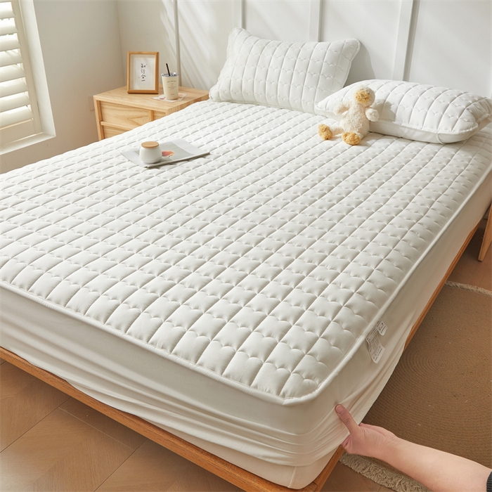 91家纺网 家纺一手货源 找家纺 雯豆家纺 2024新款A类全棉夹棉床笠三件套纯色纯棉床笠 全棉夹棉床笠-象牙白